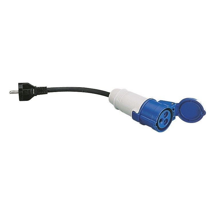 1 - Adapter von Schuko-Stecker auf CEE-Blau-Steckdose für Camping, Wohnmobil, Wohnwagen