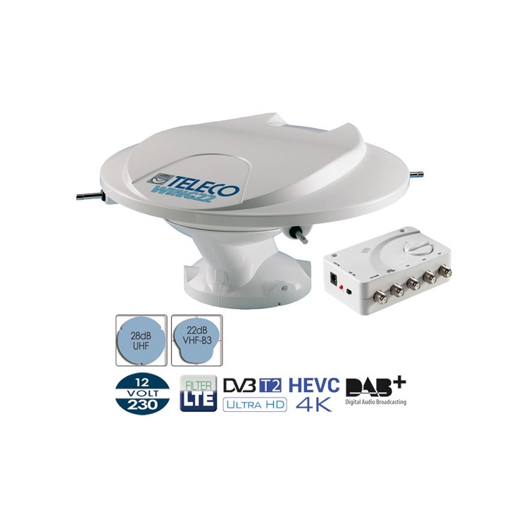 1 - Teleco Wing 22 Wohnmobil-Dach-TV-Antenne + Verstärker + 5 m Kabel