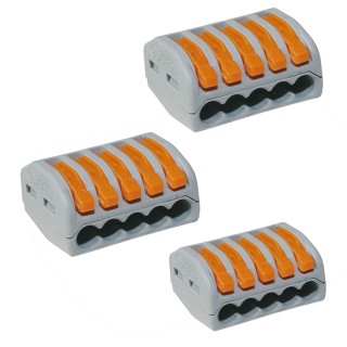 2 - KIT 3 Pezzi Morsettiera Rapida 5 Vie Senza Cacciavite Wago 222-415