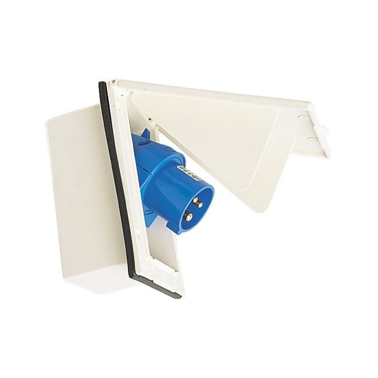1 - Enchufe Camper Externo Azul CEE 230V Incorporado con Tapa Blanca