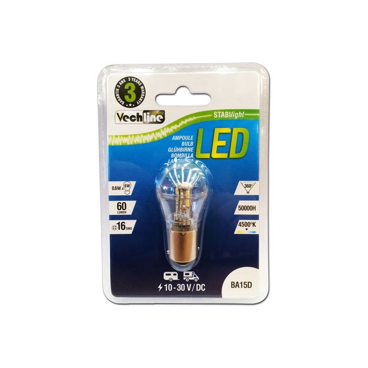 1 - Ampoule LED BA15D 12V 24V Camping-car 4500K