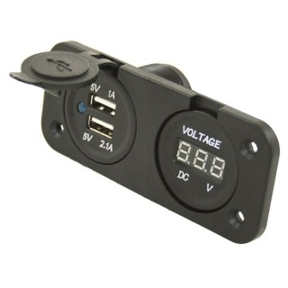 1 - Voltmeter + Doppel-USB-12-V-Buchse für Auto, Van, Wohnmobil