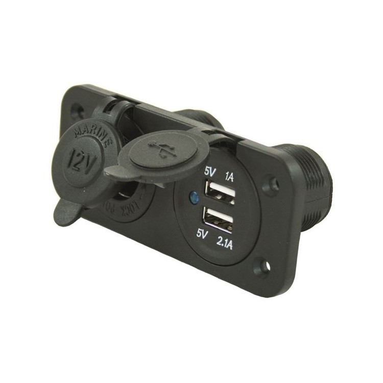 1 - Doppelte USB-Buchse + 12-V-Zigarettenanzünder-Buchse für Auto, Wohnmobil