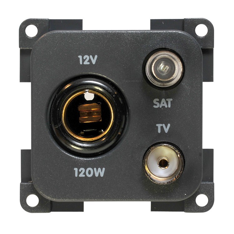 1 - Tomada 12V diâmetro 12 + tomada TV + tomada SAT CBE MP12TVS Camper