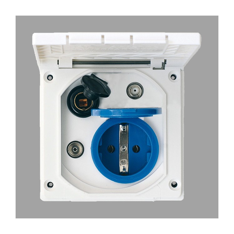 1 - Extern Inbouwstopcontact 230V + 12V + TV + SAT CBE R435 Camper Caravan