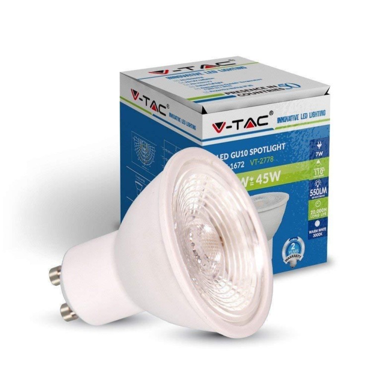 1 - Lampadina LED 7W 230V GU10 luce calda 110° V-TAC VT-2778 SKU-1672