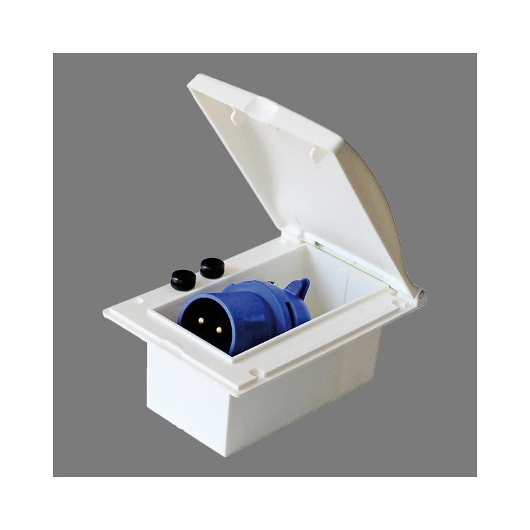 1 - Externer Wohnmobilstecker Blau CEE 230V Einbau mit Wellblechabdeckung CBE R432