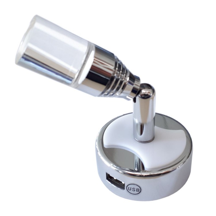 1 - 12V Adjustable Short LED Spotlight with USB and Blue Courtesy Light Camper Boat