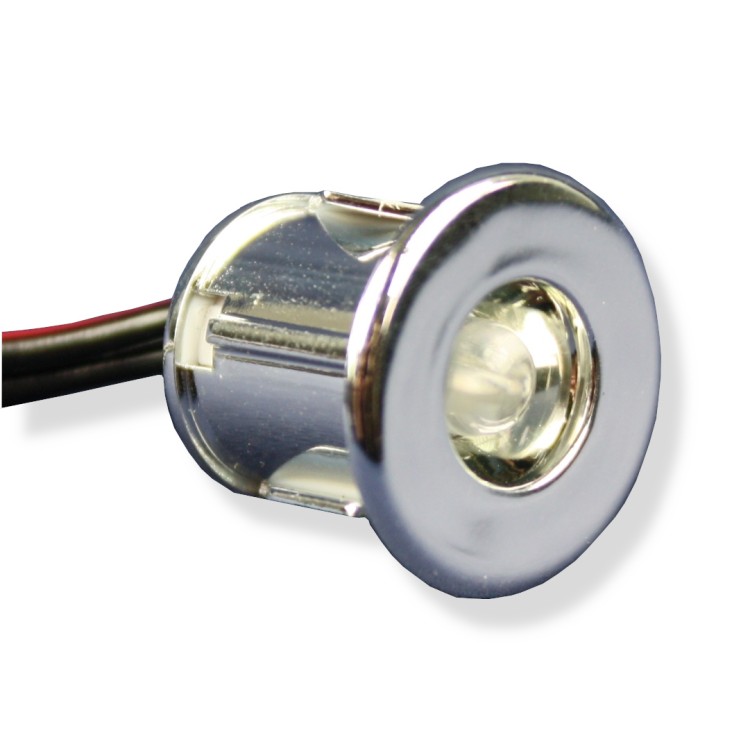 1 - 12V blauer LED-Einbaustrahler für Wohnmobil, Boot, rund, Chrom