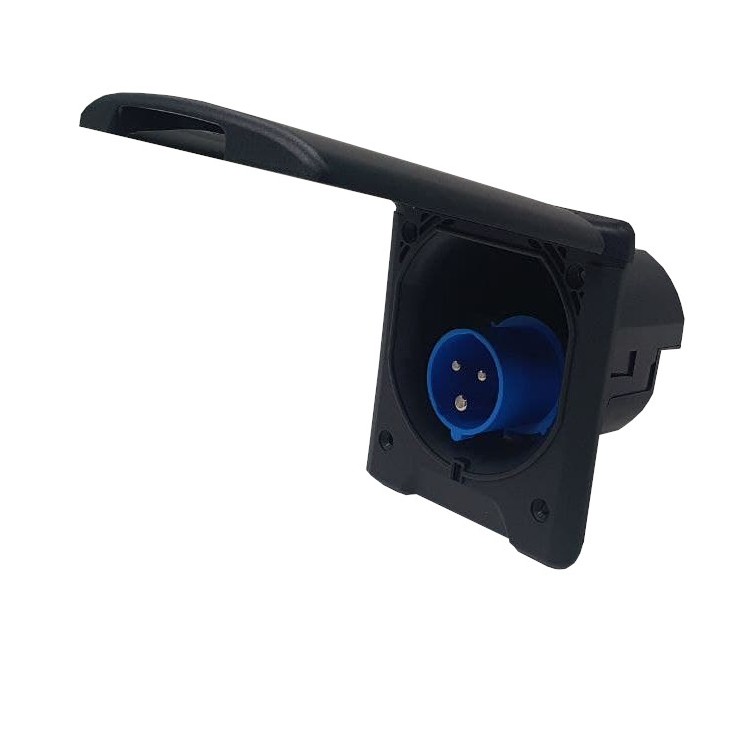 1 - Prise étanche externe noire avec aimant 230V pour camping-car caravane