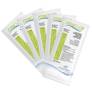 1 - Désinfectant pour réservoir d'eau claire 
pack de 20 sachets unidose AT-BICLOR Camping-car Acquatravel