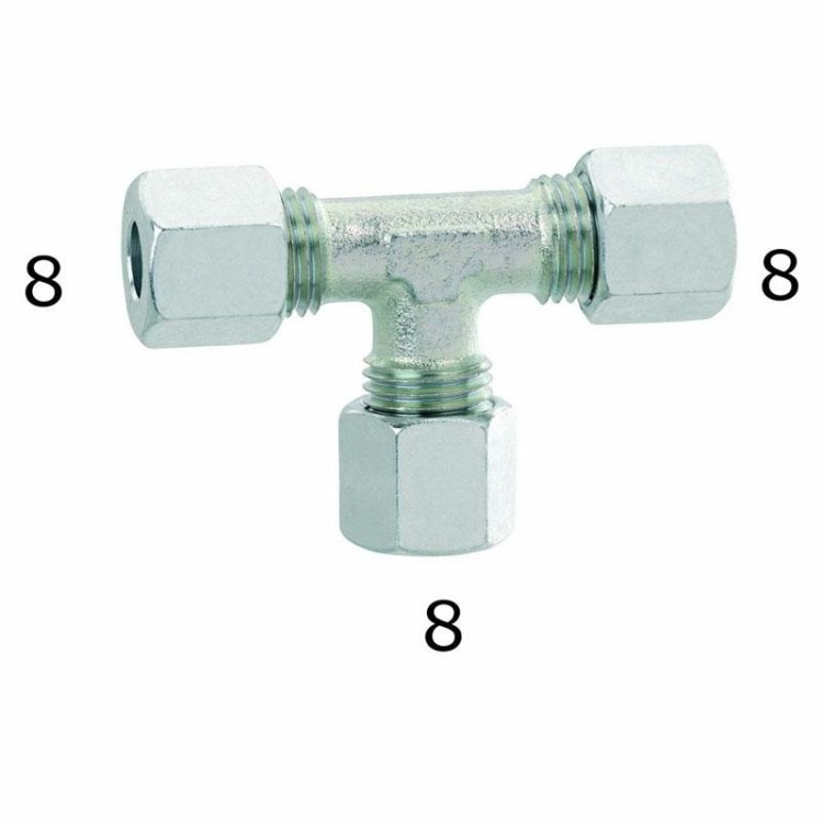 1 - Raccord GAS T en acier de 8 mm de diamètre pour camping-car caravane