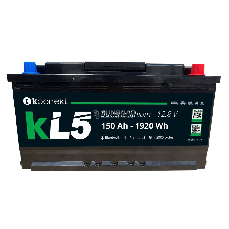 1 - Koonekt KL5 150 Batterie lithium LiFePO4 150Ah Camping-car Bluetooth