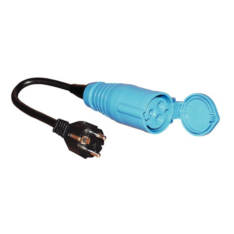 1 - Adaptador de enchufe Schuko a toma CEE CBE R424 Azul para Camper Caravana