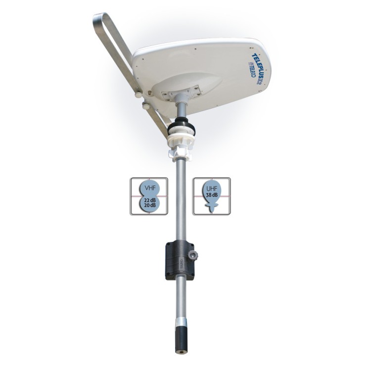 1 - Camper Roof TV Antenna Teleco Teleplus X2/165 + Pole + Amplifier