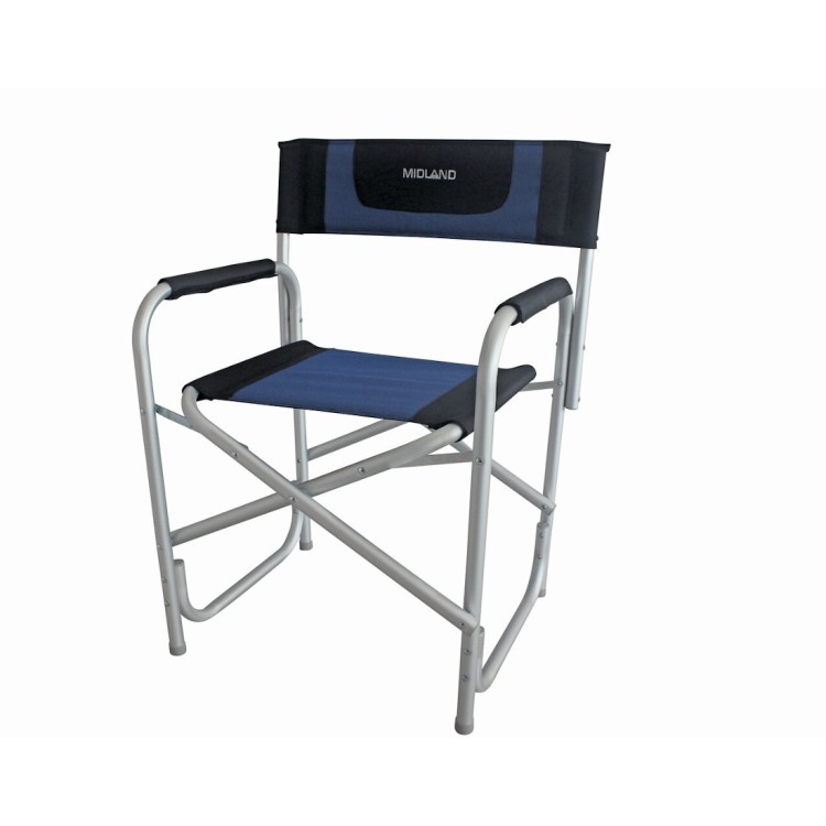 1 - Sedia Regista Alluminio Pieghevole Midland nera blu Camper Campeggio