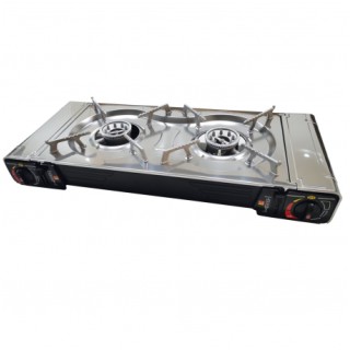 1 - Fornello Portatile a Gas 2 Fuochi per Camper, Giardino e Cucina Outdoor