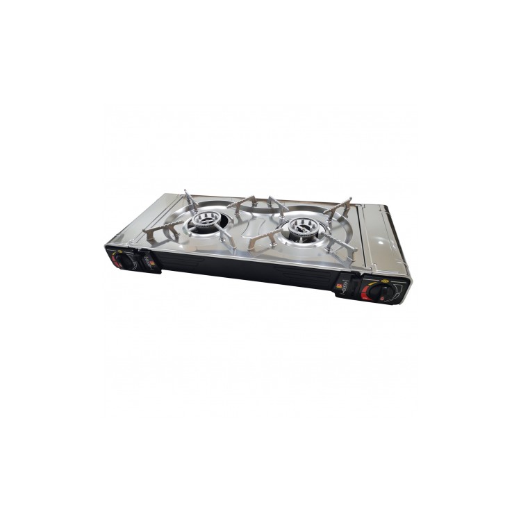 1 - Fornello Portatile a Gas 2 Fuochi per Camper, Giardino e Cucina Outdoor