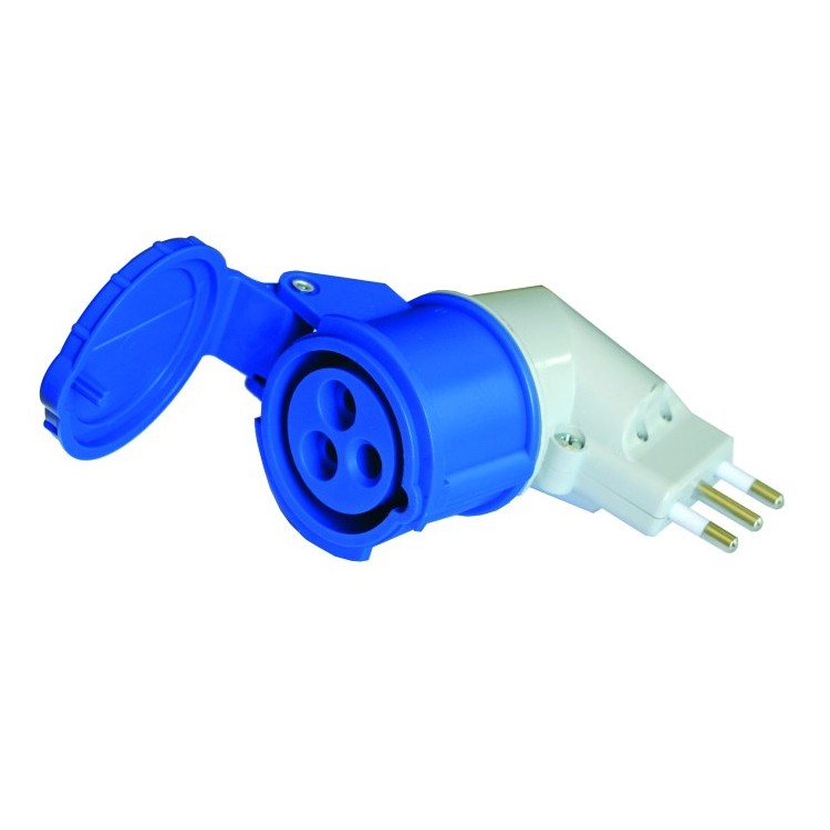 1 - Adapter 90 Italiaanse stekker naar blauwe CEE CBE R428-I camperaansluiting