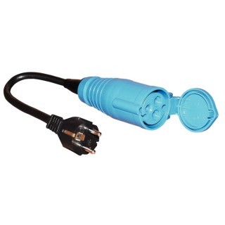1 - Adaptateur de prise Schuko vers prise Bleu CEE CBE R424 pour Camping-Car Caravane