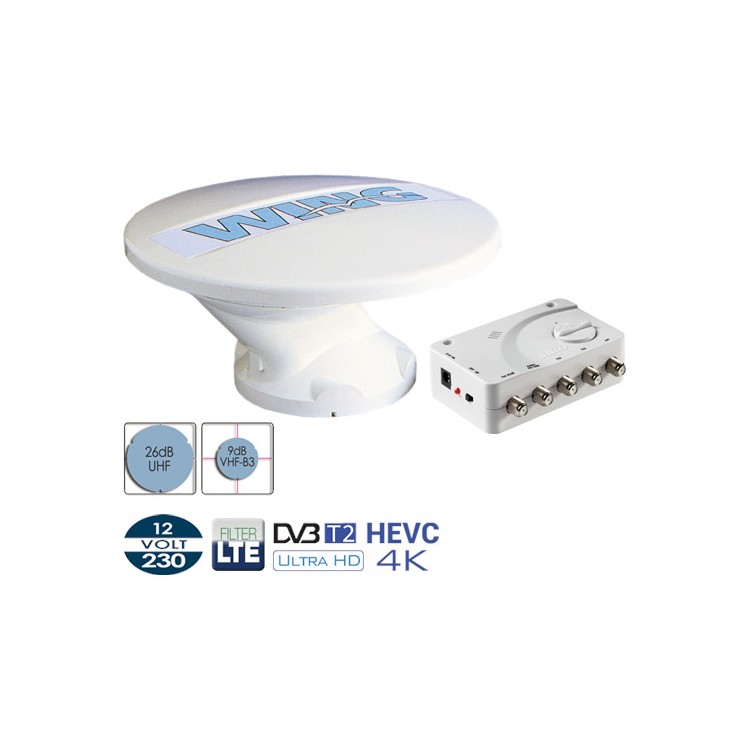 1 - Antenne TV de toit Teleco Wing Camper + Amplificateur + Câble 5m
