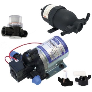 1 - KIT de pompe à eau de camping-car Shurflo 12V 30PSI + filtre + vase d'expansion de flamme