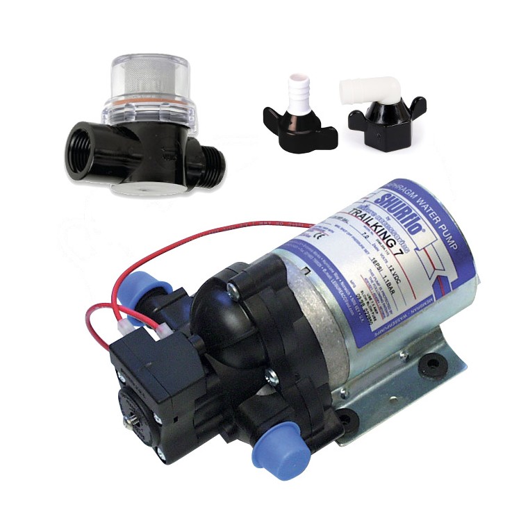 1 - KIT Pompe à Eau Camping-Car 12V Shurflo Trail King 7 30PSI 7L + Filtre