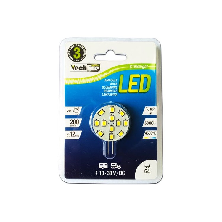 1 - Lâmpada 12V 24V G4 12 LED 260 LM Luz Natural para Camper