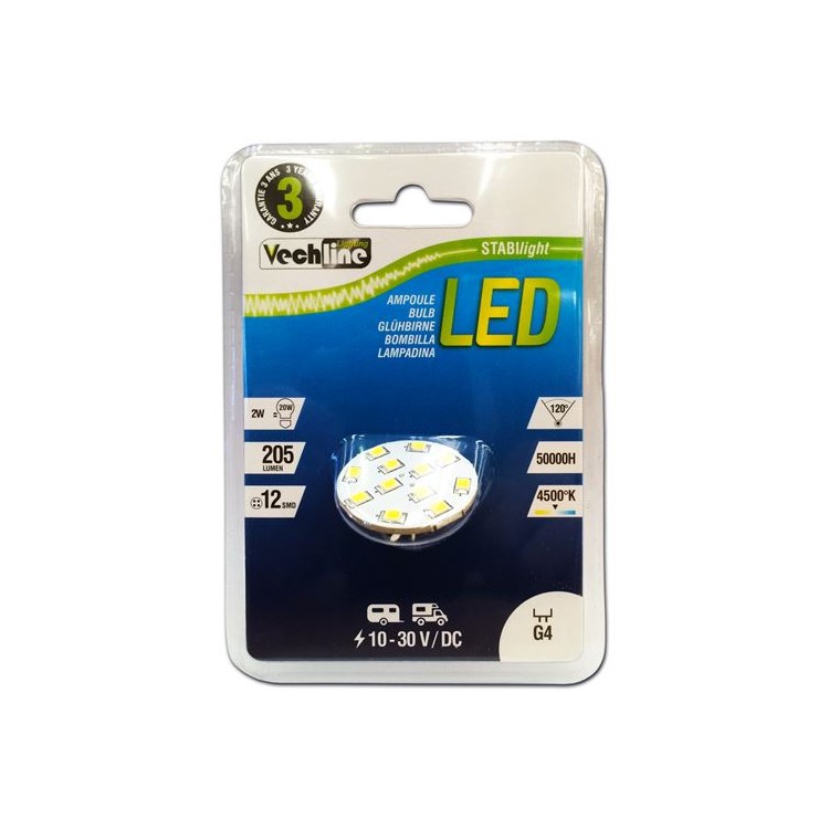 1 - Lampe G4 12V 24V, connexion arrière, 205lm, 4500K, camping-car