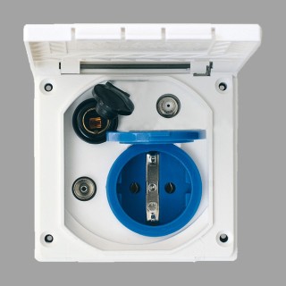 1 - Prise Externe Intégrée 230V + 12V + TV + SAT CBE R435 Camping-Car Caravane