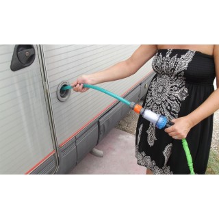 2 - Filtre à sédiments compact AcquaTravel pour chargement d'eau de camping-car + désinfectant