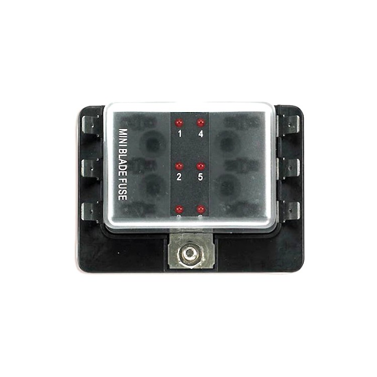1 - Box mit 6 Standard-Lamellen-Trem-Sicherungshaltern mit LED-Anzeigen
