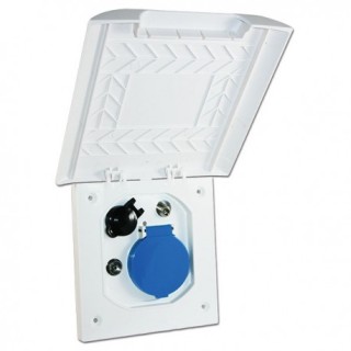 1 - Extern inbouwstopcontact 230V Schuko + 12V + TV + SAT Camper Caravan