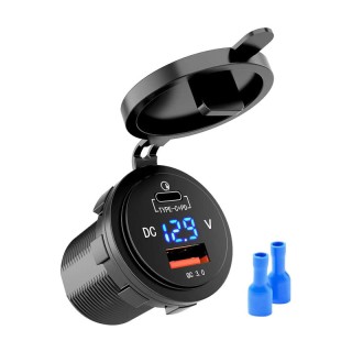 1 - 12V/24V PD Typ C Unterputz-USB 3.0-Buchse mit digitalem Voltmeter