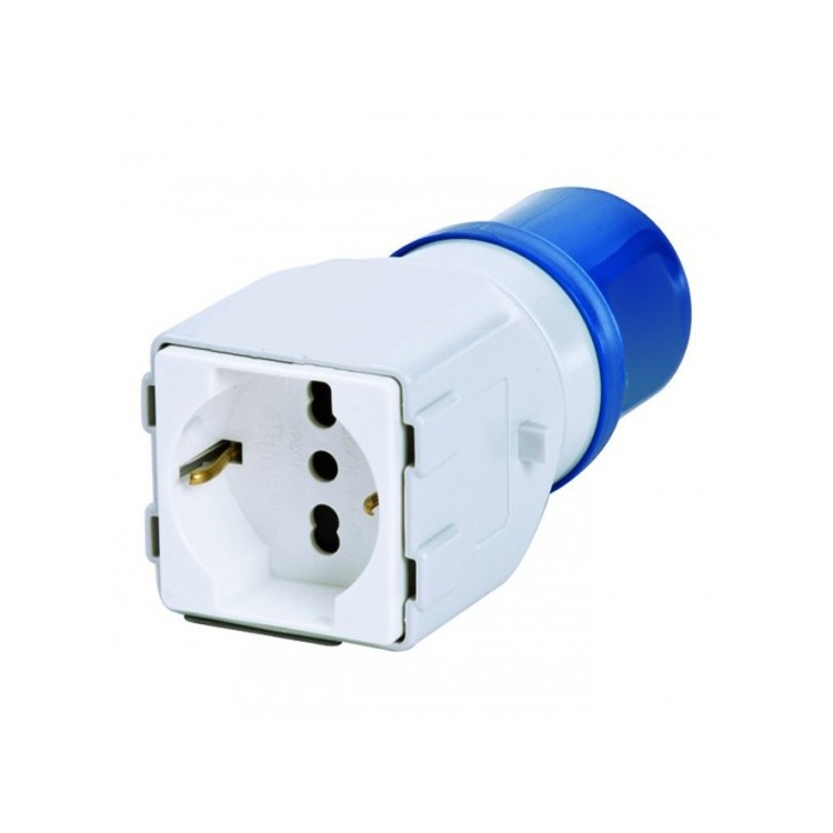 1 - Adaptateur de la fiche bleue industrielle CEE à la prise Schuko