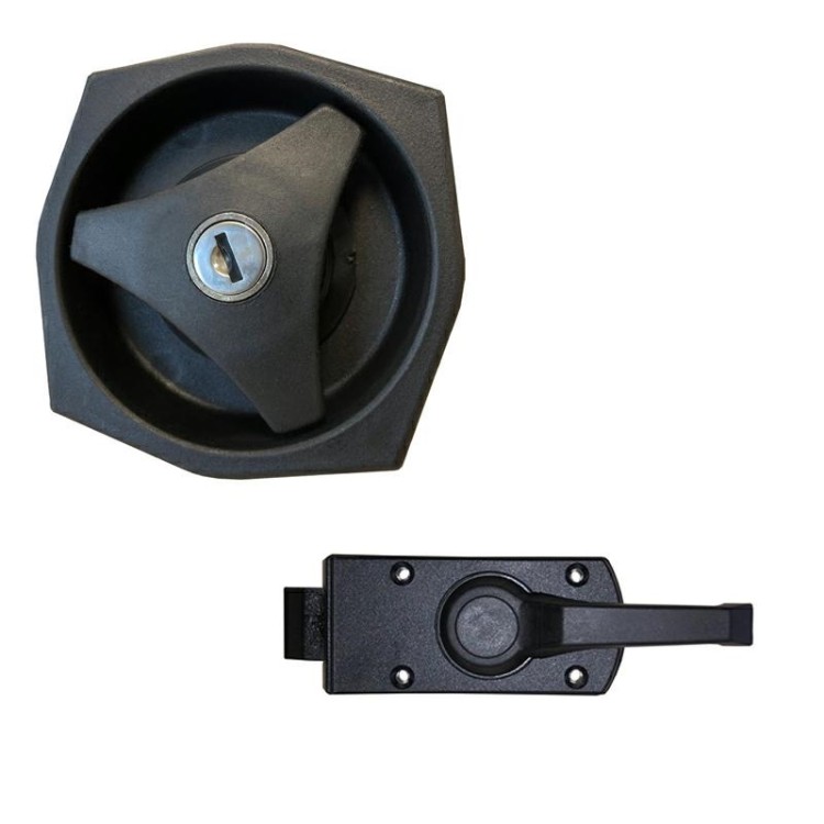 1 - Serrure FAP noire avec cylindre et poignée de porte de camping-car interne