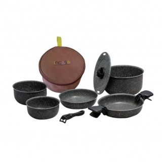 1 - Set Pentole da Campeggio in Alluminio Antiaderenti 10 Pezzi per Camper e Campeggio