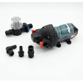 1 - Pompa Acqua 12V per Camper Optima 8 L/min Ricambio Universale 20 e 30 PSI Kit con Filtro e Raccordi