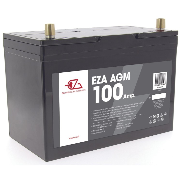 1 - Batterie AGM 100 Ah pour camping-car et services photovoltaïques EZA