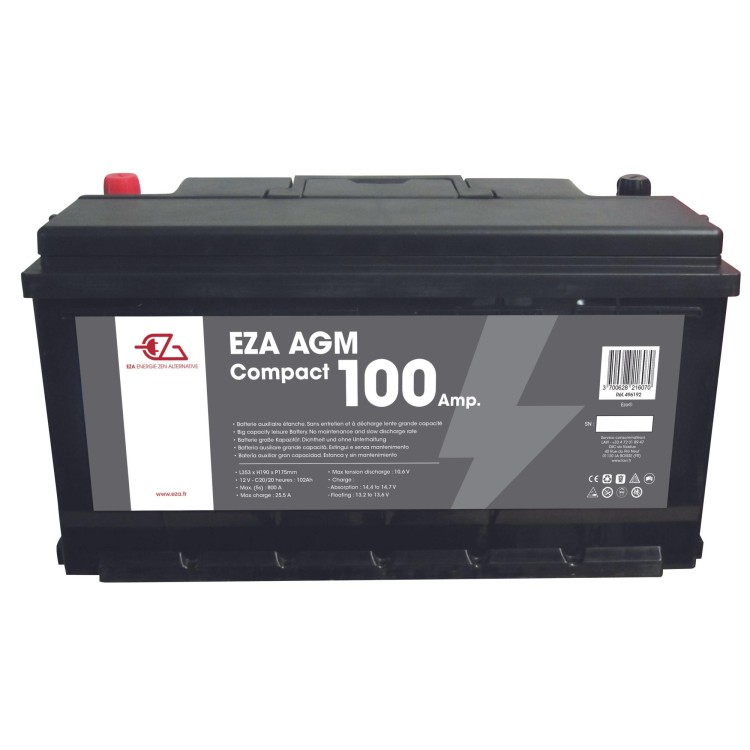 1 - Batterie compacte faible AGM 100 Ah EZA pour camping-car et services photovoltaïques